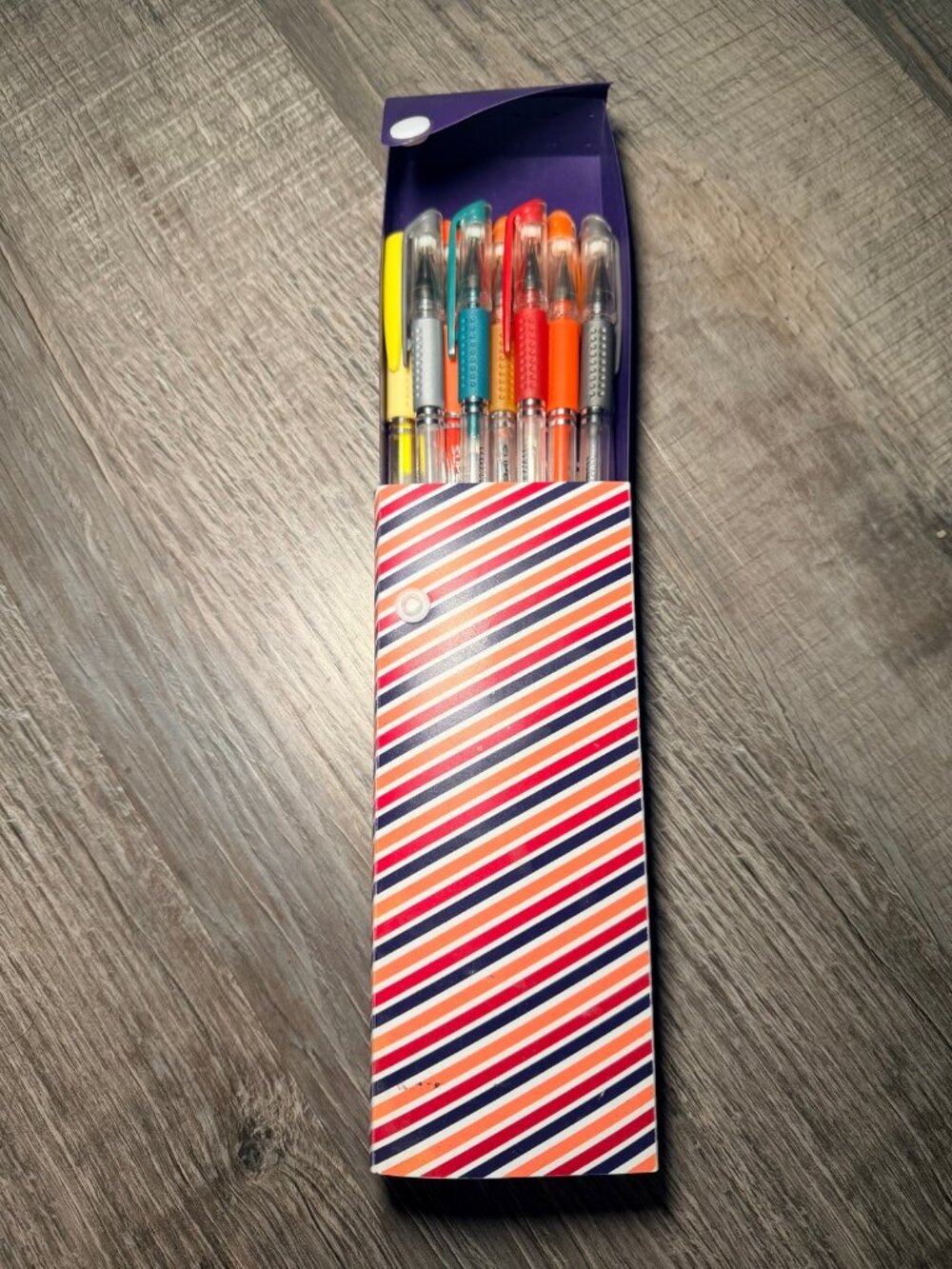 Striped Pencil Case w 14 Gel Pens Target Snap Pouch School Supplies
